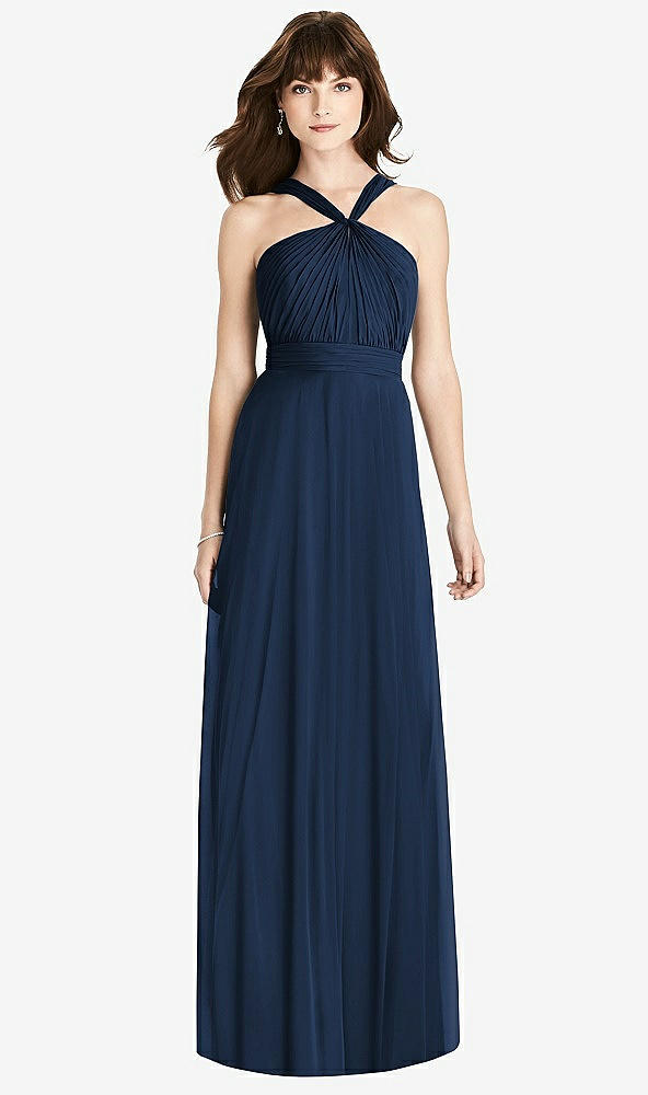 Front View - Midnight Navy Twist Halter Chiffon Maxi Dress - James