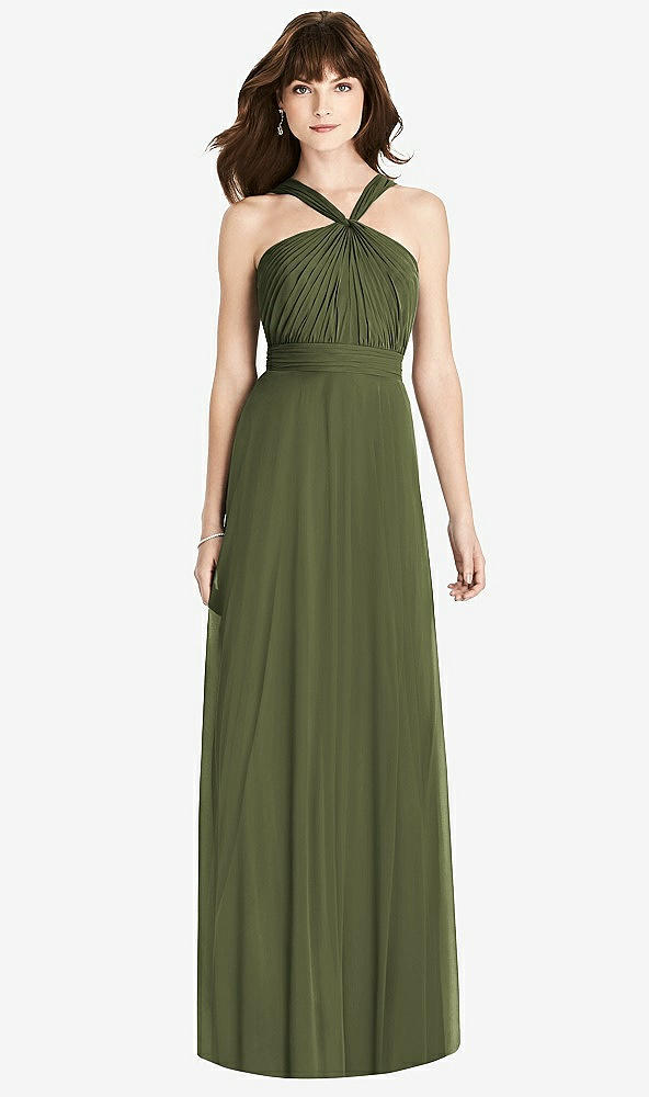 Front View - Olive Green Twist Halter Chiffon Maxi Dress - James