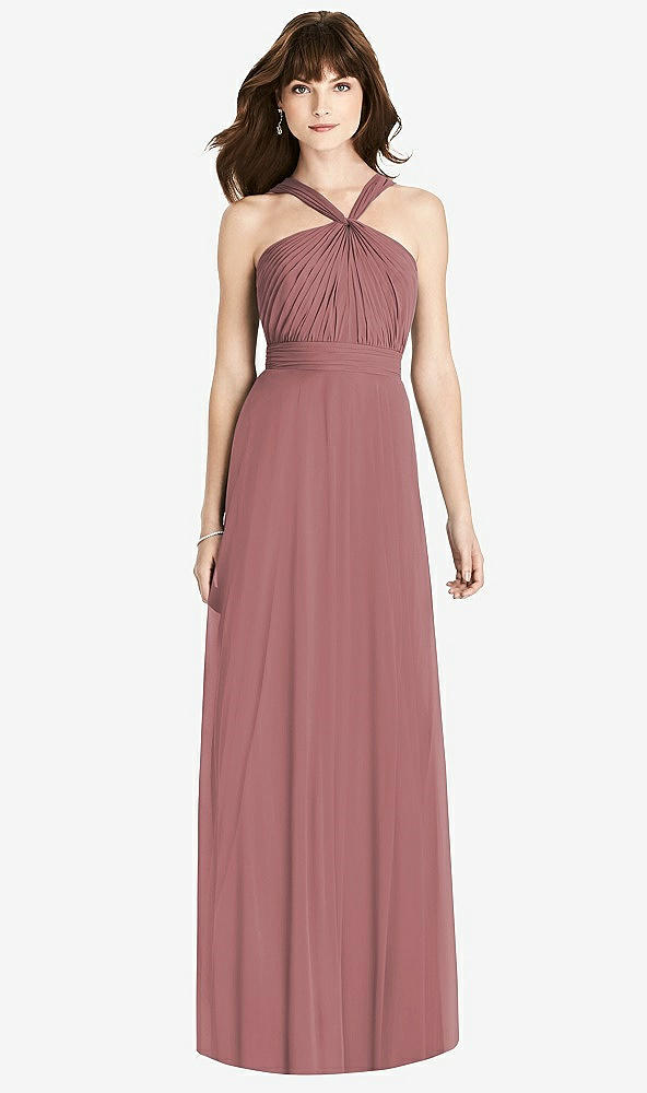 Front View - Rosewood Twist Halter Chiffon Maxi Dress - James