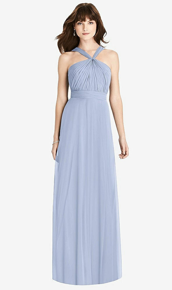 Front View - Sky Blue Twist Halter Chiffon Maxi Dress - James