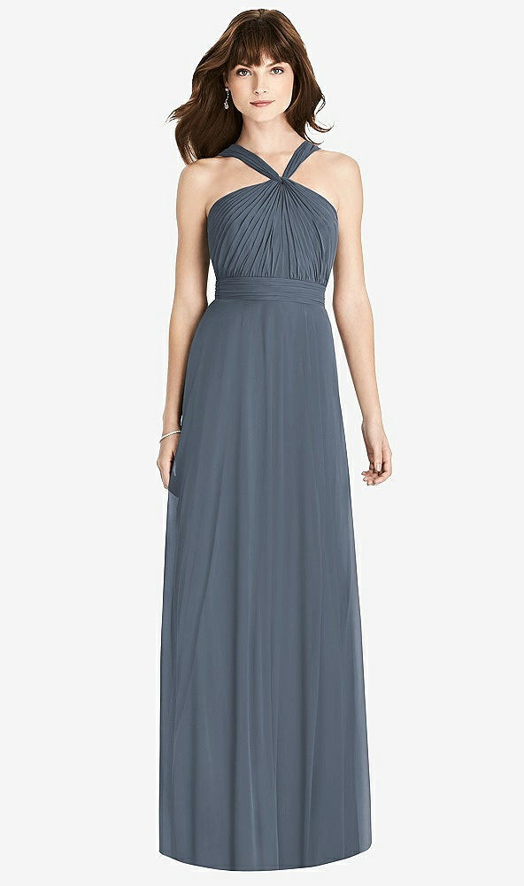 Front View - Silverstone Twist Halter Chiffon Maxi Dress - James