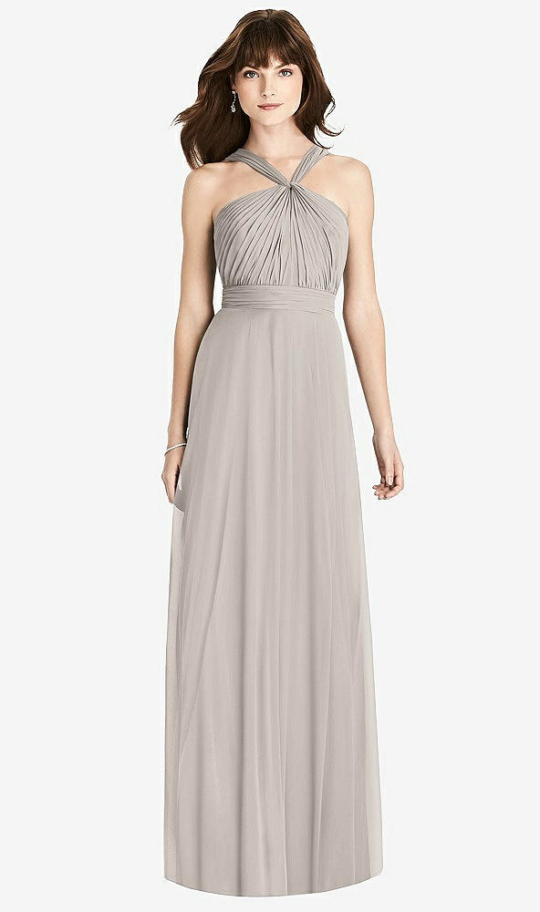 Front View - Taupe Twist Halter Chiffon Maxi Dress - James