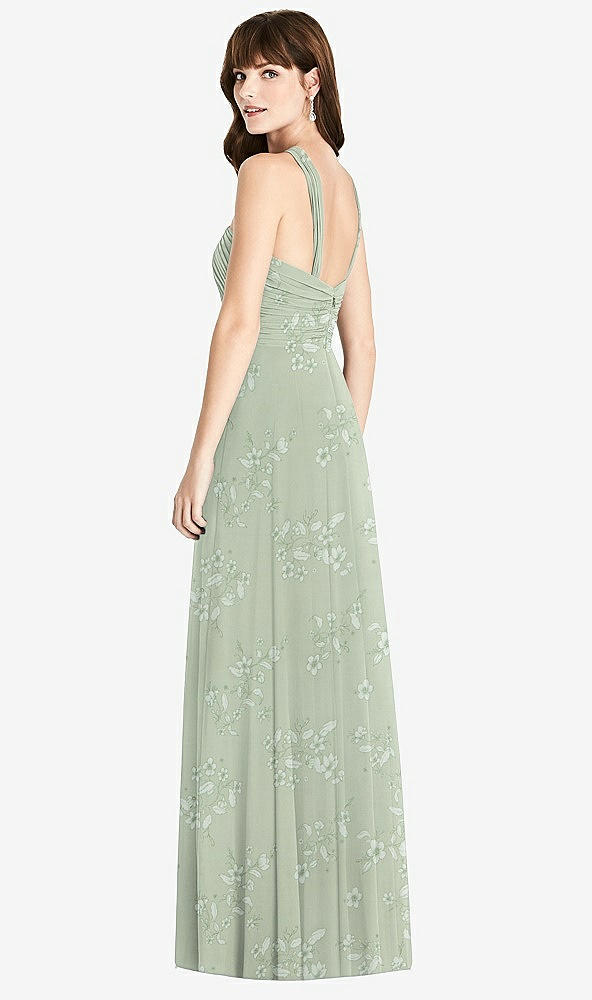 Back View - Vintage Primrose Sage Twist Halter Chiffon Maxi Dress - James