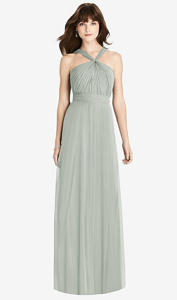 Front View - Willow Green Twist Halter Chiffon Maxi Dress - James