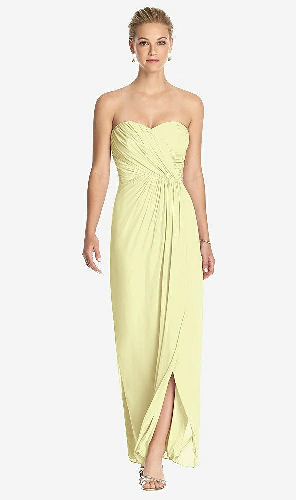 Front View - Butter Yellow Strapless Draped Chiffon Maxi Dress - Lila