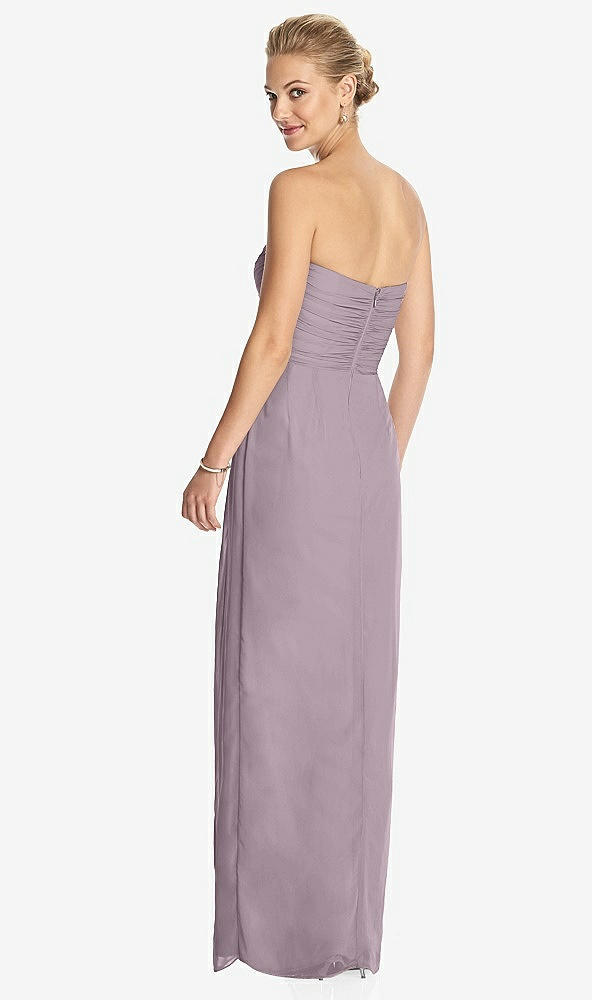 Back View - Lilac Dusk Strapless Draped Chiffon Maxi Dress - Lila