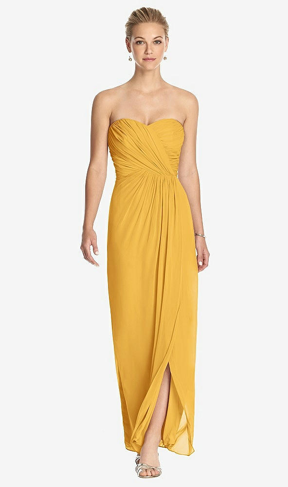 Front View - NYC Yellow Strapless Draped Chiffon Maxi Dress - Lila