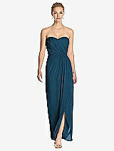 Front View Thumbnail - Atlantic Blue Strapless Draped Chiffon Maxi Dress - Lila