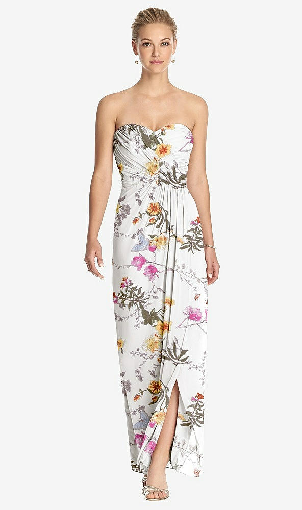 Front View - Butterfly Botanica Ivory Strapless Draped Chiffon Maxi Dress - Lila