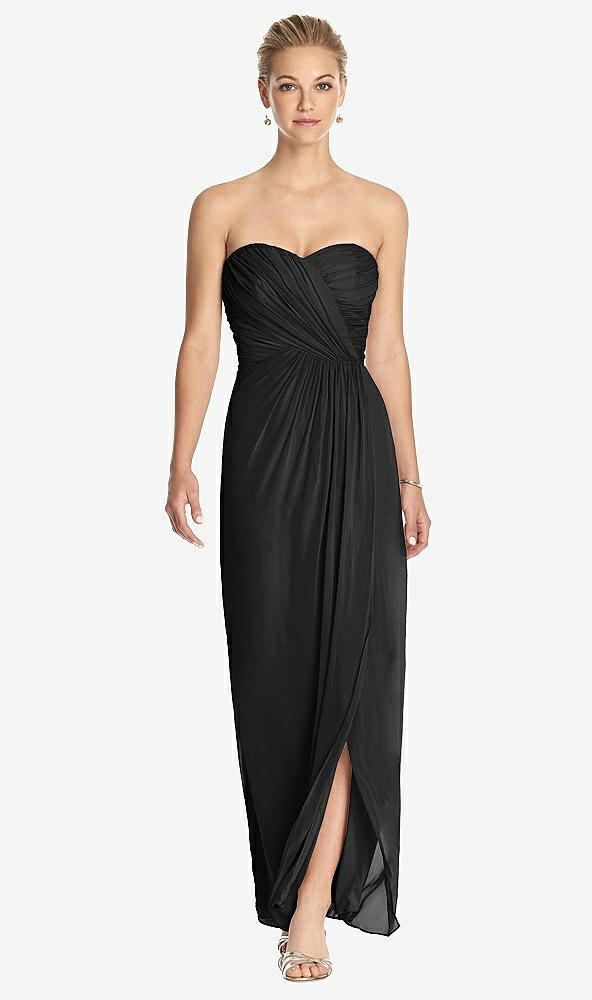 Front View - Black Strapless Draped Chiffon Maxi Dress - Lila