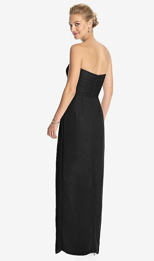 Back View - Black Strapless Draped Chiffon Maxi Dress - Lila