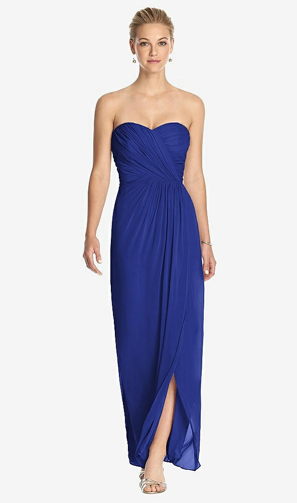 Front View - Cobalt Blue Strapless Draped Chiffon Maxi Dress - Lila