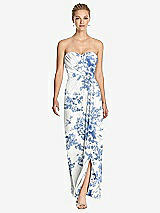 Front View Thumbnail - Cottage Rose Dusk Blue Strapless Draped Chiffon Maxi Dress - Lila