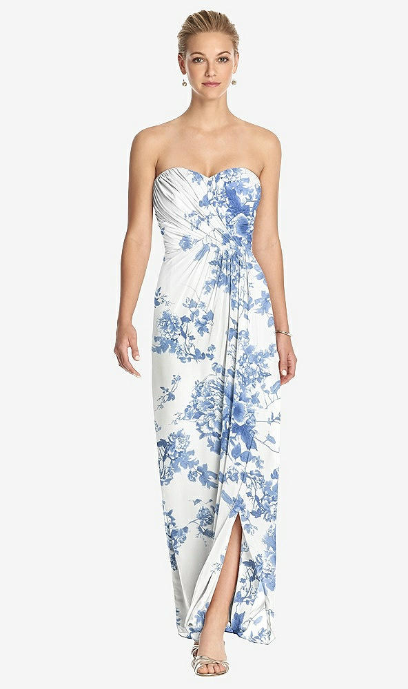 Front View - Cottage Rose Dusk Blue Strapless Draped Chiffon Maxi Dress - Lila