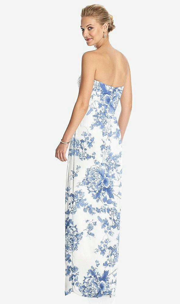 Back View - Cottage Rose Dusk Blue Strapless Draped Chiffon Maxi Dress - Lila