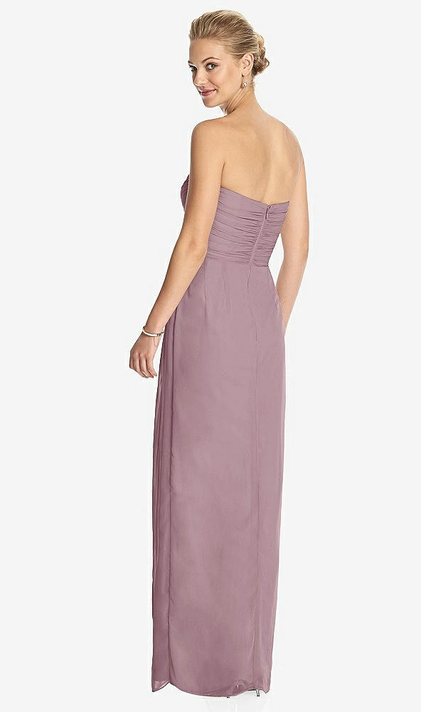 Back View - Dusty Rose Strapless Draped Chiffon Maxi Dress - Lila