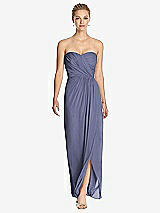 Front View Thumbnail - French Blue Strapless Draped Chiffon Maxi Dress - Lila