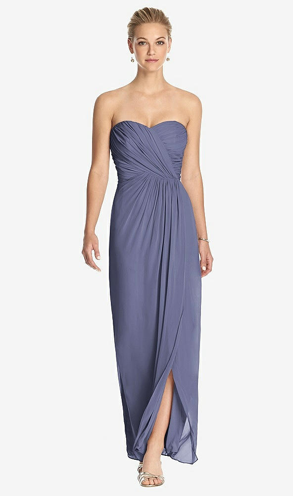 Front View - French Blue Strapless Draped Chiffon Maxi Dress - Lila