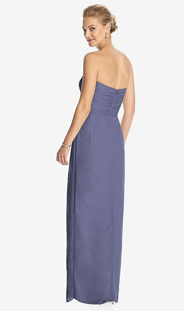 Back View - French Blue Strapless Draped Chiffon Maxi Dress - Lila