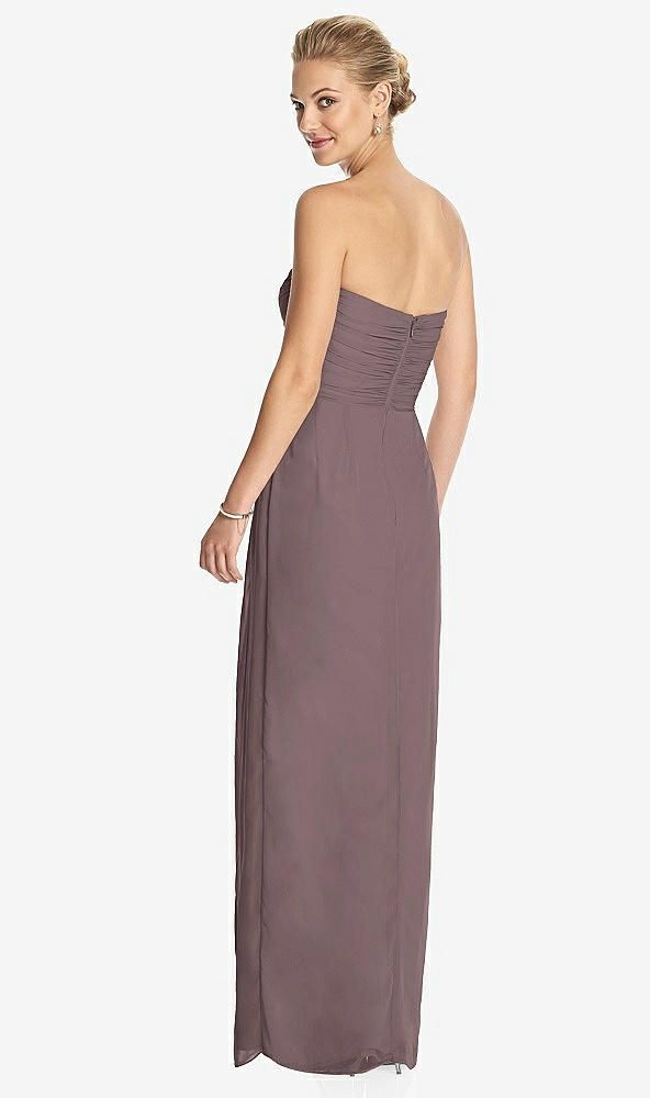 Back View - French Truffle Strapless Draped Chiffon Maxi Dress - Lila