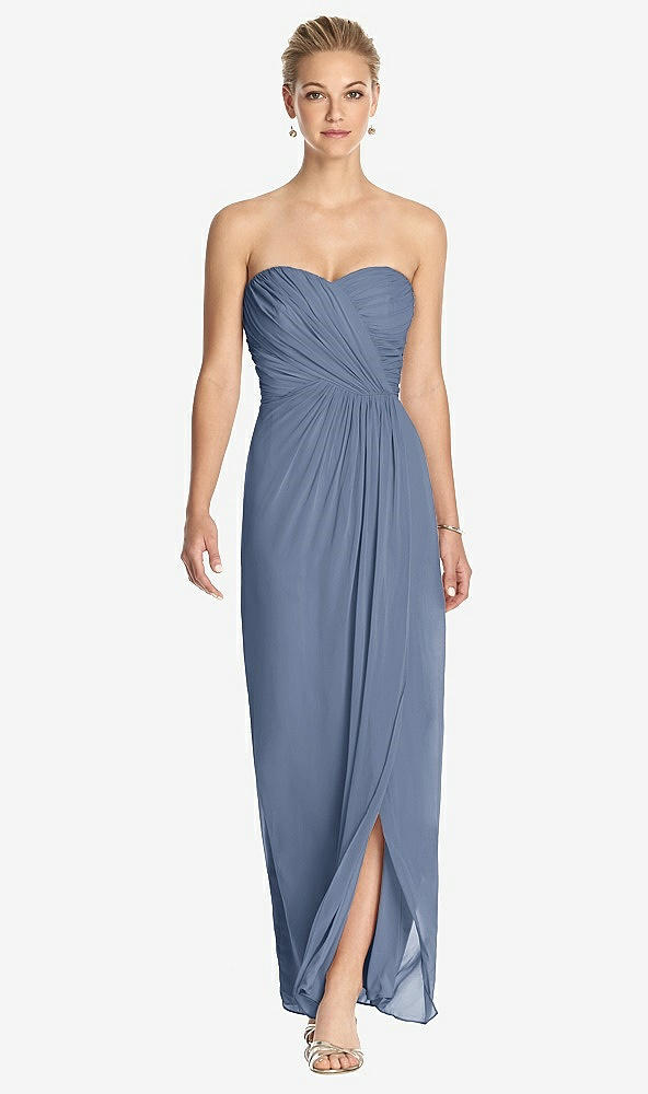 Front View - Larkspur Blue Strapless Draped Chiffon Maxi Dress - Lila