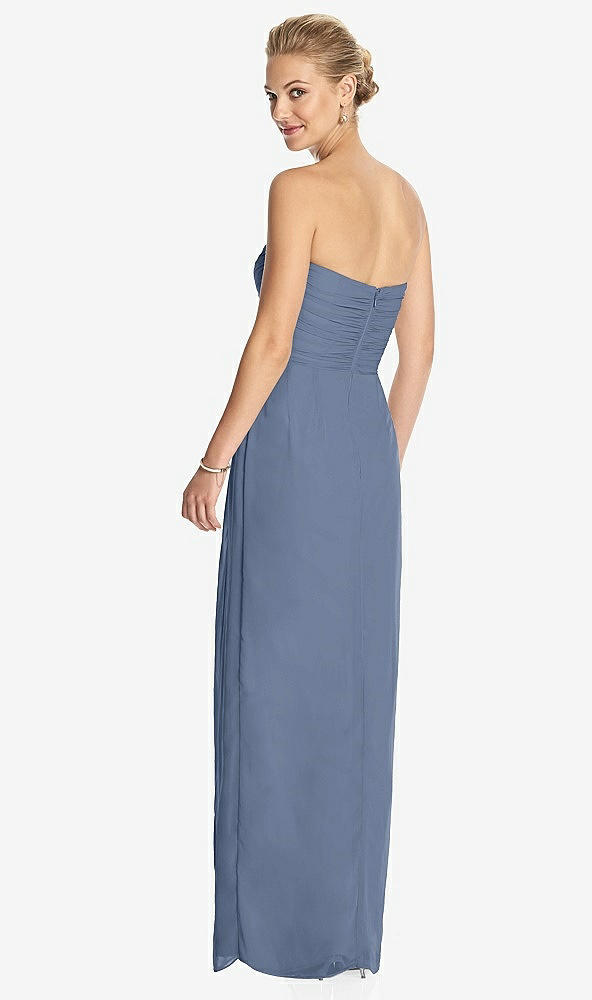 Back View - Larkspur Blue Strapless Draped Chiffon Maxi Dress - Lila