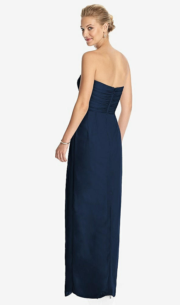 Back View - Midnight Navy Strapless Draped Chiffon Maxi Dress - Lila