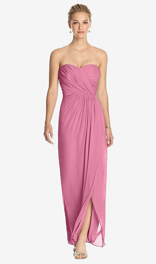 Front View - Orchid Pink Strapless Draped Chiffon Maxi Dress - Lila