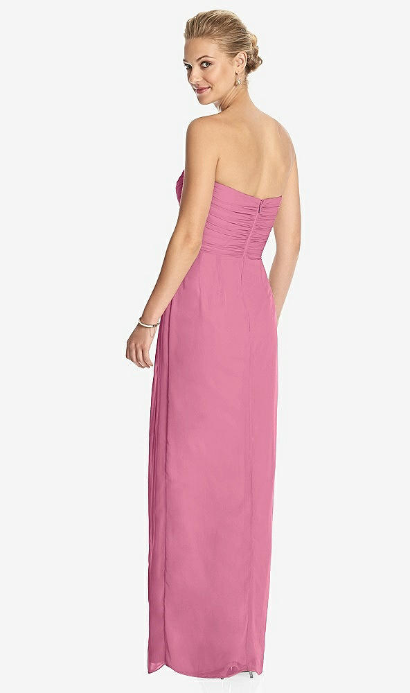 Back View - Orchid Pink Strapless Draped Chiffon Maxi Dress - Lila