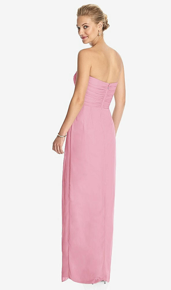 Back View - Peony Pink Strapless Draped Chiffon Maxi Dress - Lila