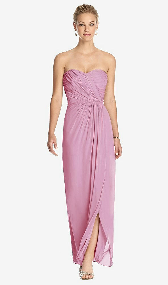 Front View - Powder Pink Strapless Draped Chiffon Maxi Dress - Lila