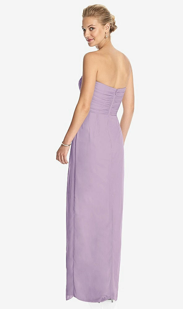 Back View - Pale Purple Strapless Draped Chiffon Maxi Dress - Lila