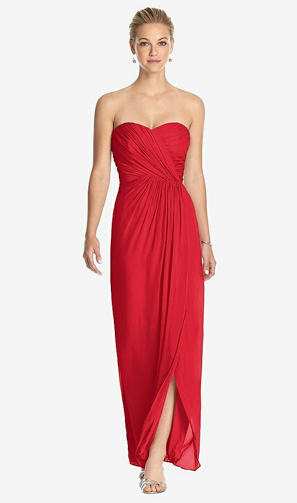 Front View - Parisian Red Strapless Draped Chiffon Maxi Dress - Lila