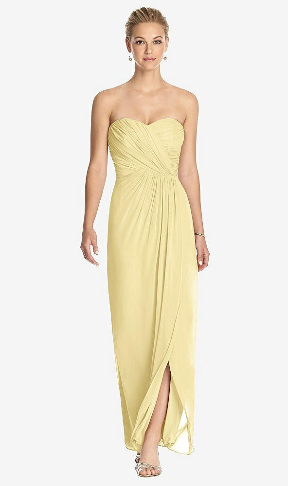 Front View - Pale Yellow Strapless Draped Chiffon Maxi Dress - Lila