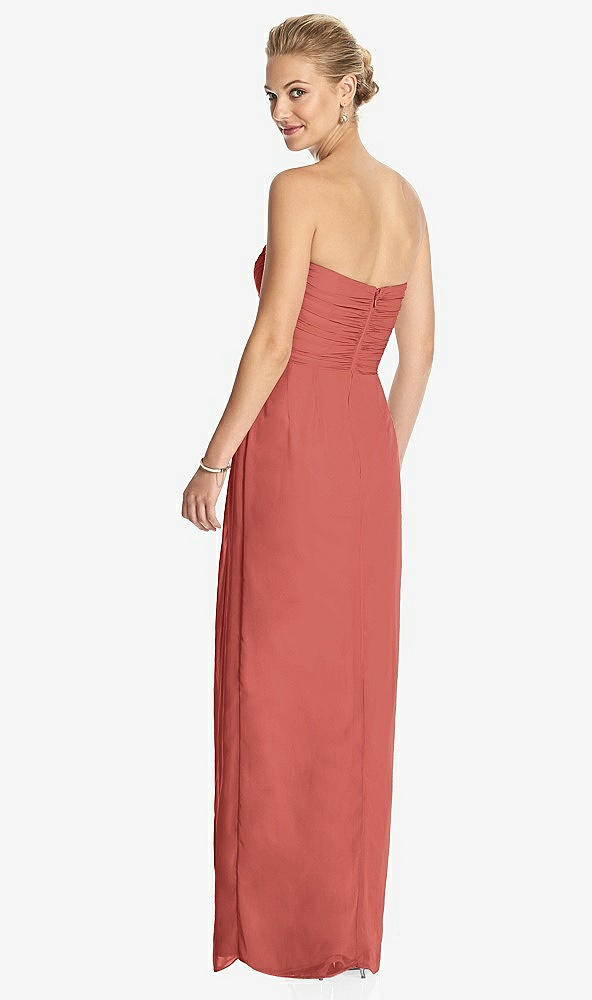 Back View - Coral Pink Strapless Draped Chiffon Maxi Dress - Lila