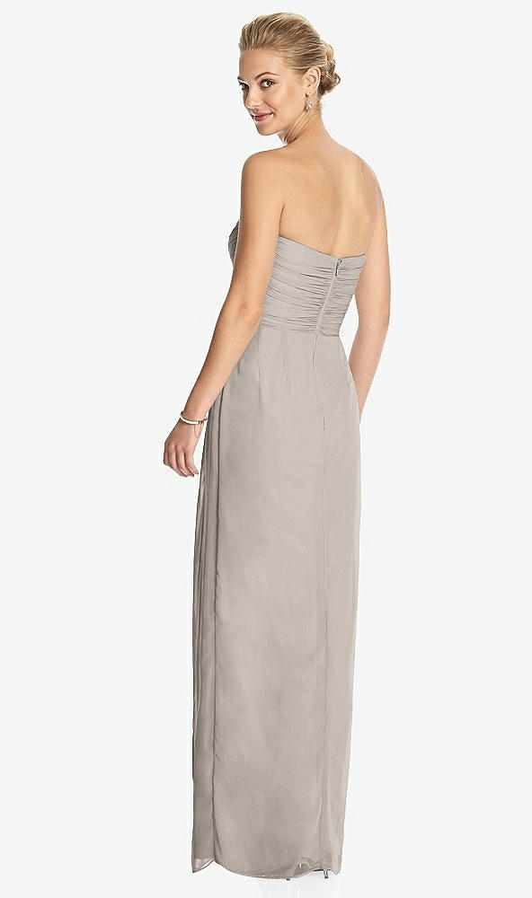 Back View - Taupe Strapless Draped Chiffon Maxi Dress - Lila