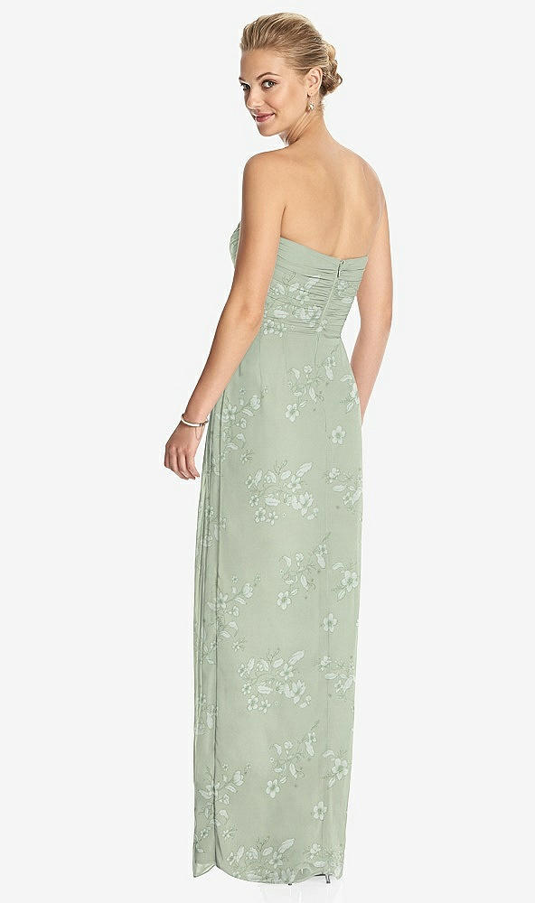 Back View - Vintage Primrose Sage Strapless Draped Chiffon Maxi Dress - Lila