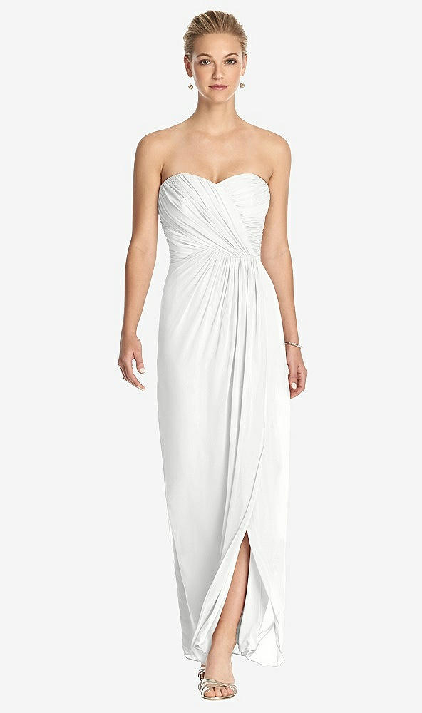 Front View - White Strapless Draped Chiffon Maxi Dress - Lila