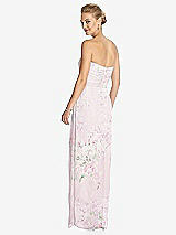 Rear View Thumbnail - Watercolor Print Strapless Draped Chiffon Maxi Dress - Lila