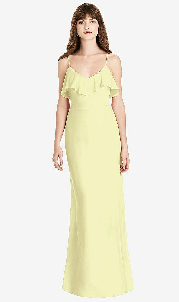 Front View - Butter Yellow Ruffle-Trimmed Backless Maxi Dress