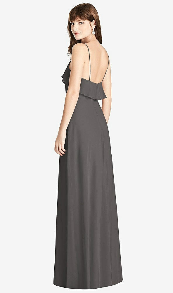 Back View - Caviar Gray Ruffle-Trimmed Backless Maxi Dress