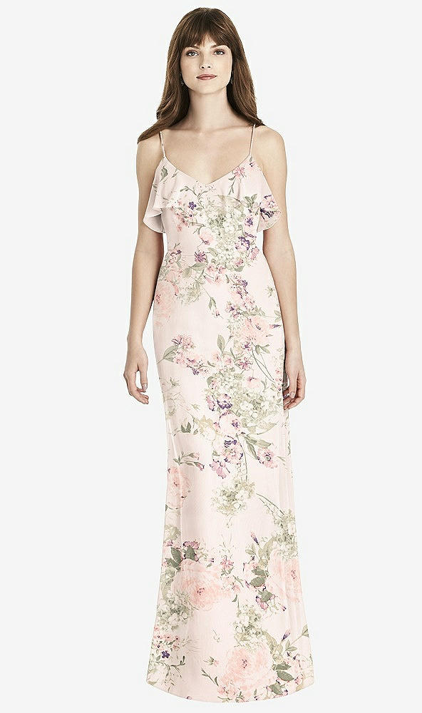 Front View - Blush Garden Ruffle-Trimmed Backless Maxi Dress