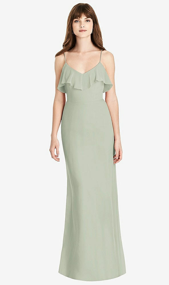 Front View - Celadon Ruffle-Trimmed Backless Maxi Dress