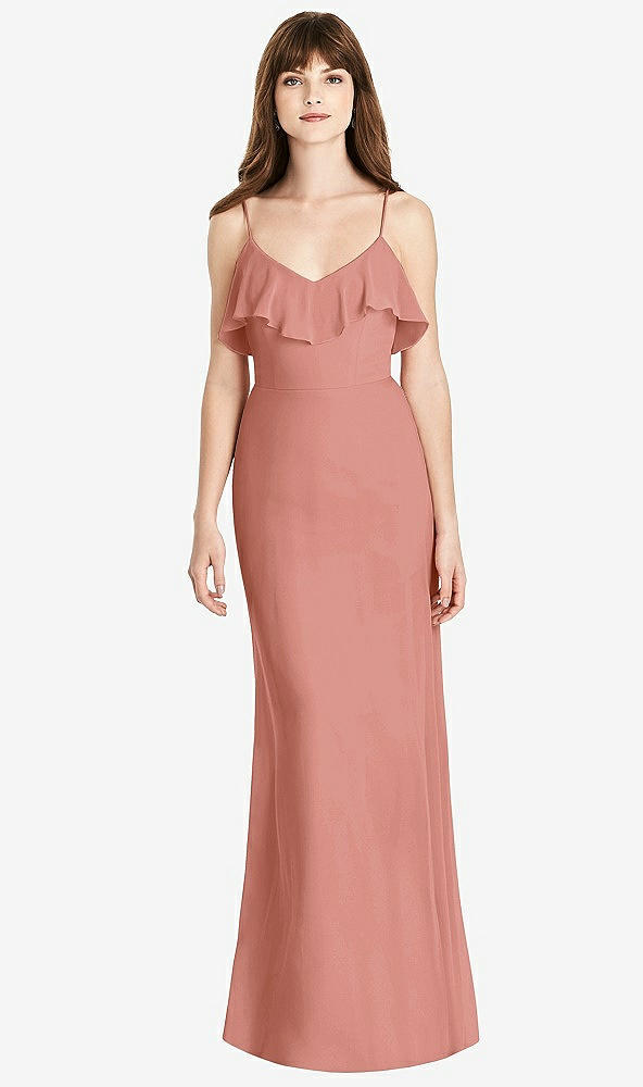 Front View - Desert Rose Ruffle-Trimmed Backless Maxi Dress