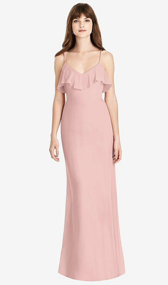 Front View - Rose Quartz Ruffle-Trimmed Backless Maxi Dress