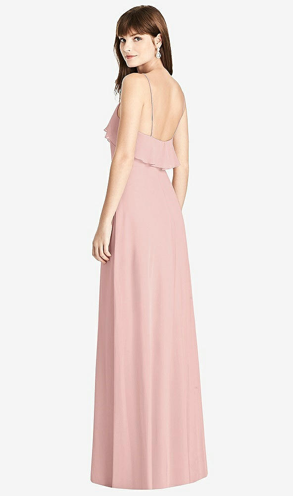 Back View - Rose Quartz Ruffle-Trimmed Backless Maxi Dress