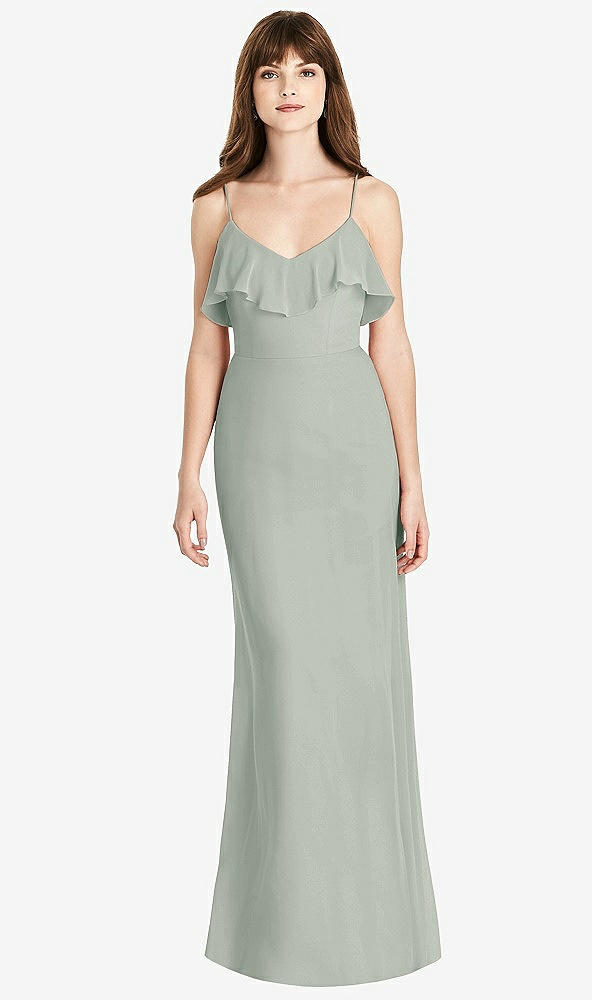 Front View - Willow Green Ruffle-Trimmed Backless Maxi Dress