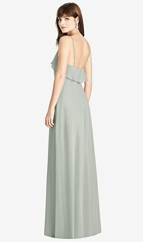 Back View - Willow Green Ruffle-Trimmed Backless Maxi Dress