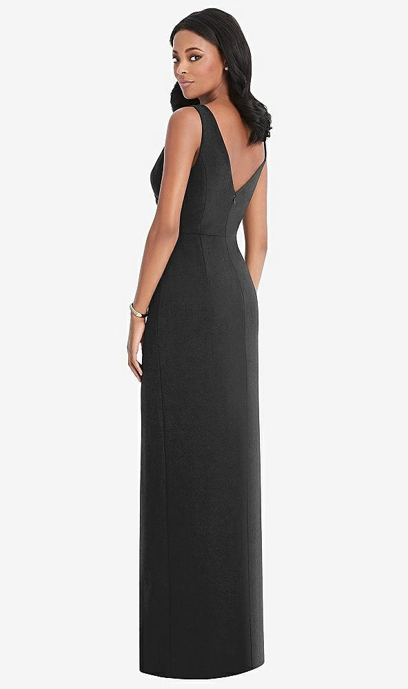 Back View - Black Draped Wrap Maxi Dress with Front Slit - Sena