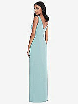 Rear View Thumbnail - Canal Blue Draped Wrap Maxi Dress with Front Slit - Sena